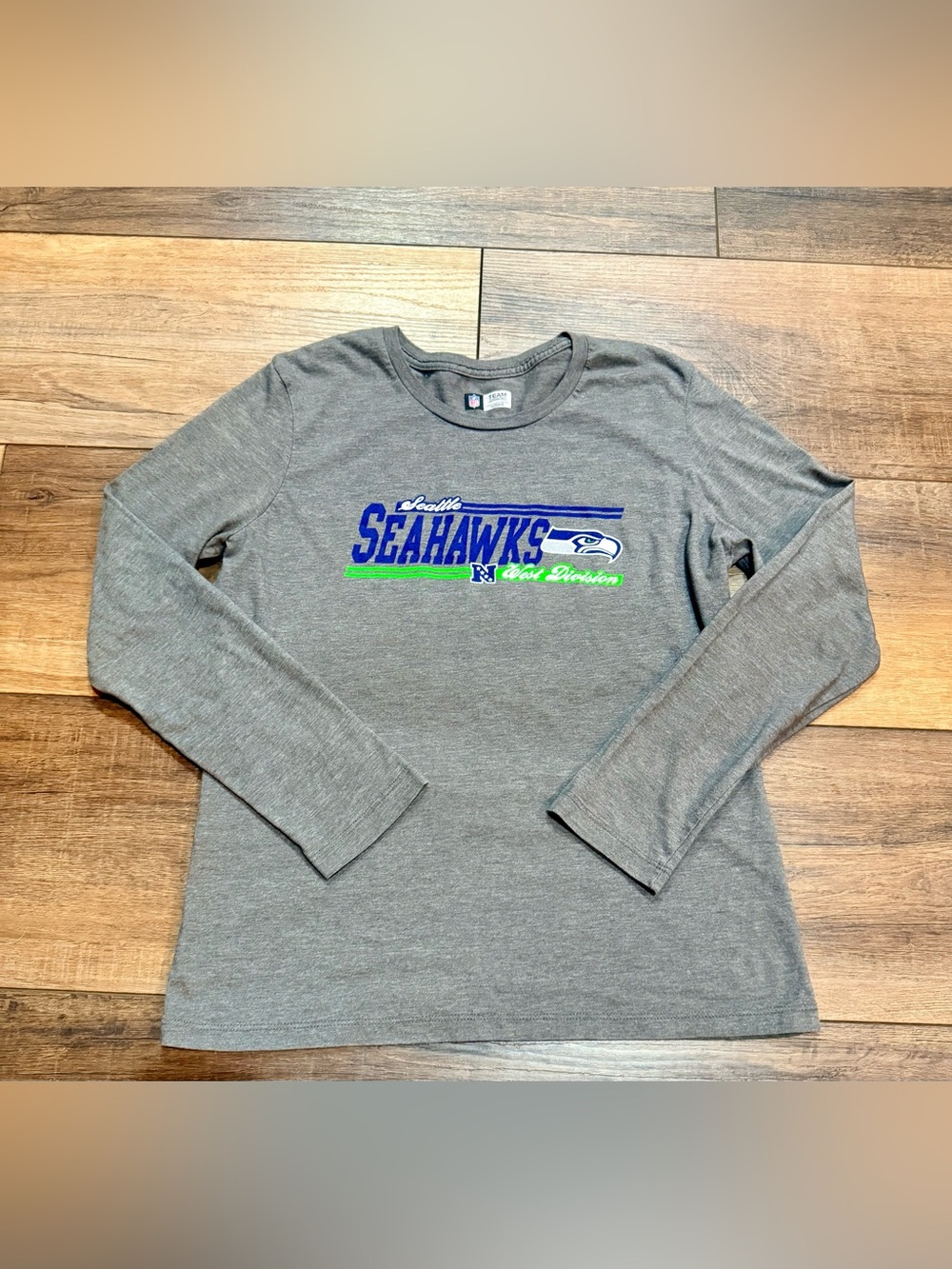NFL Seattle Seahawks Gray Long-Sleeve Rash Guard with Blue and Neon Green Logo